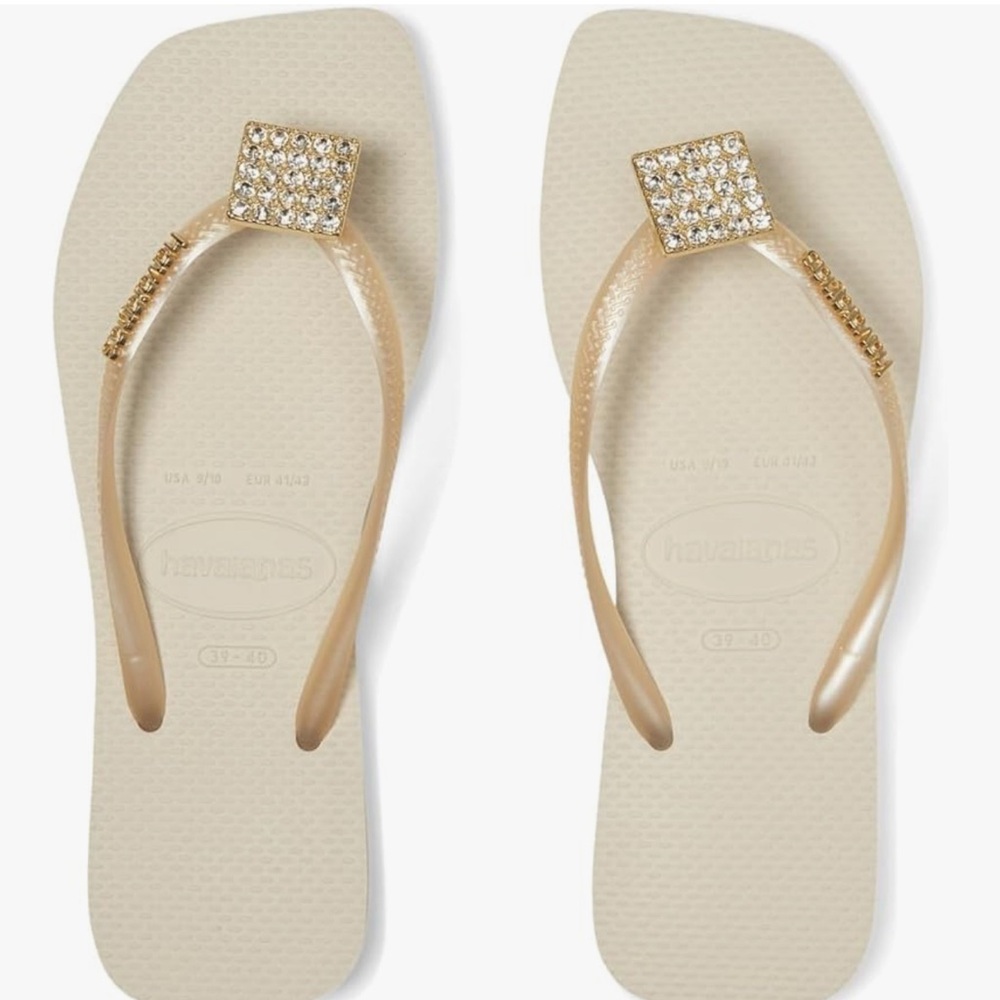 Havaianas Women's Beige Flip Flops with Gold Accents